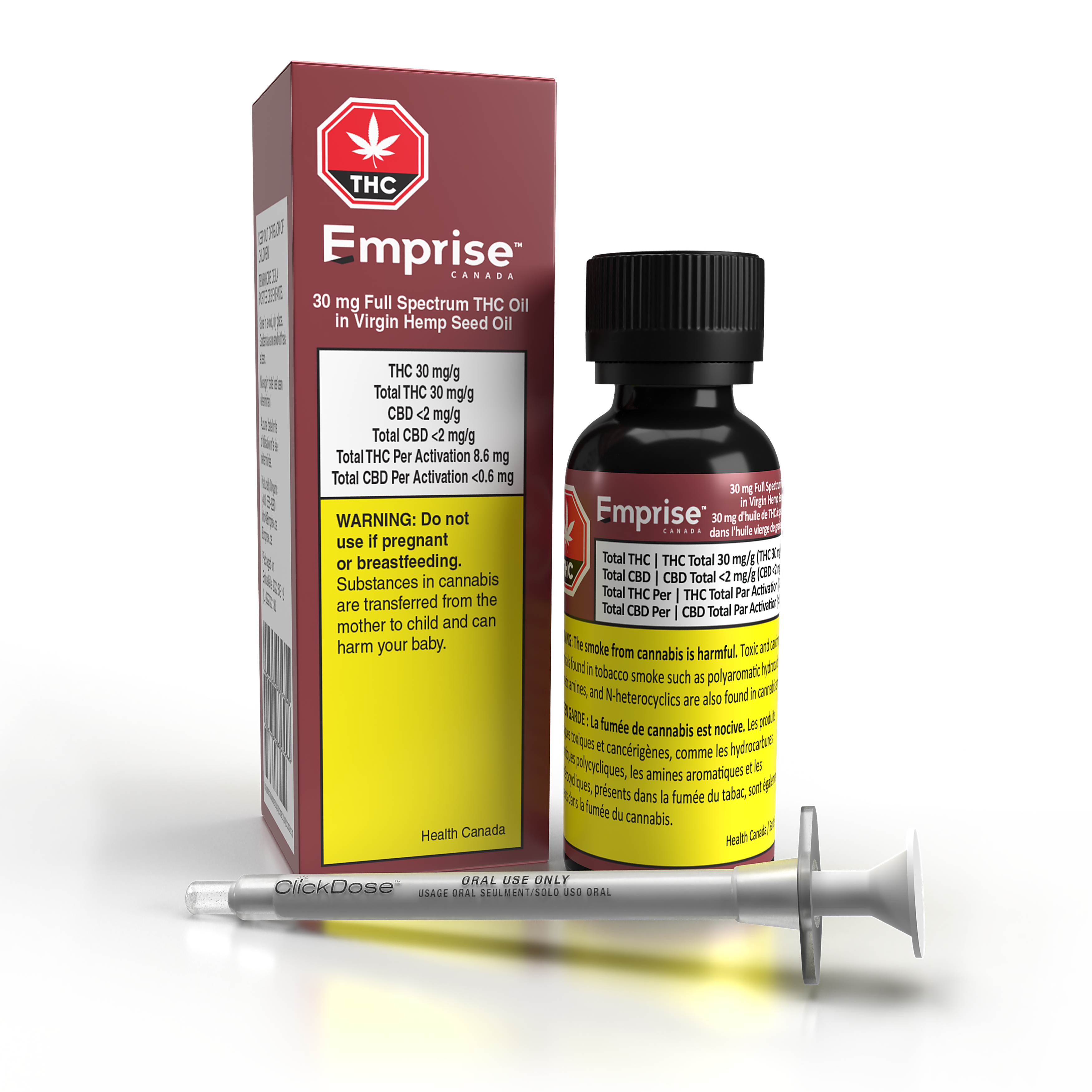 Cannabis Product 30 mg Full Spectrum THC Oil in Virgin Organic Hemp Seed Oil (28.5g = 855mg THC) by Emprise Canada - 0