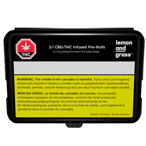 Cannabis Product 2:1 CBD:THC Infused Pre-Rolls by Lemon and Grass - 1